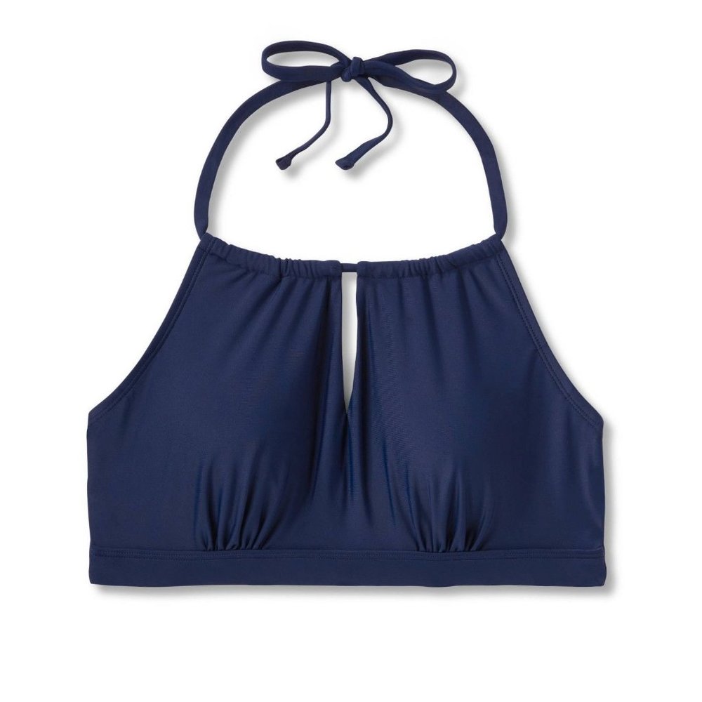Women's Post Mastectomy High Neck Keyhole Bikini Top Kona Sol Navy Blue Large